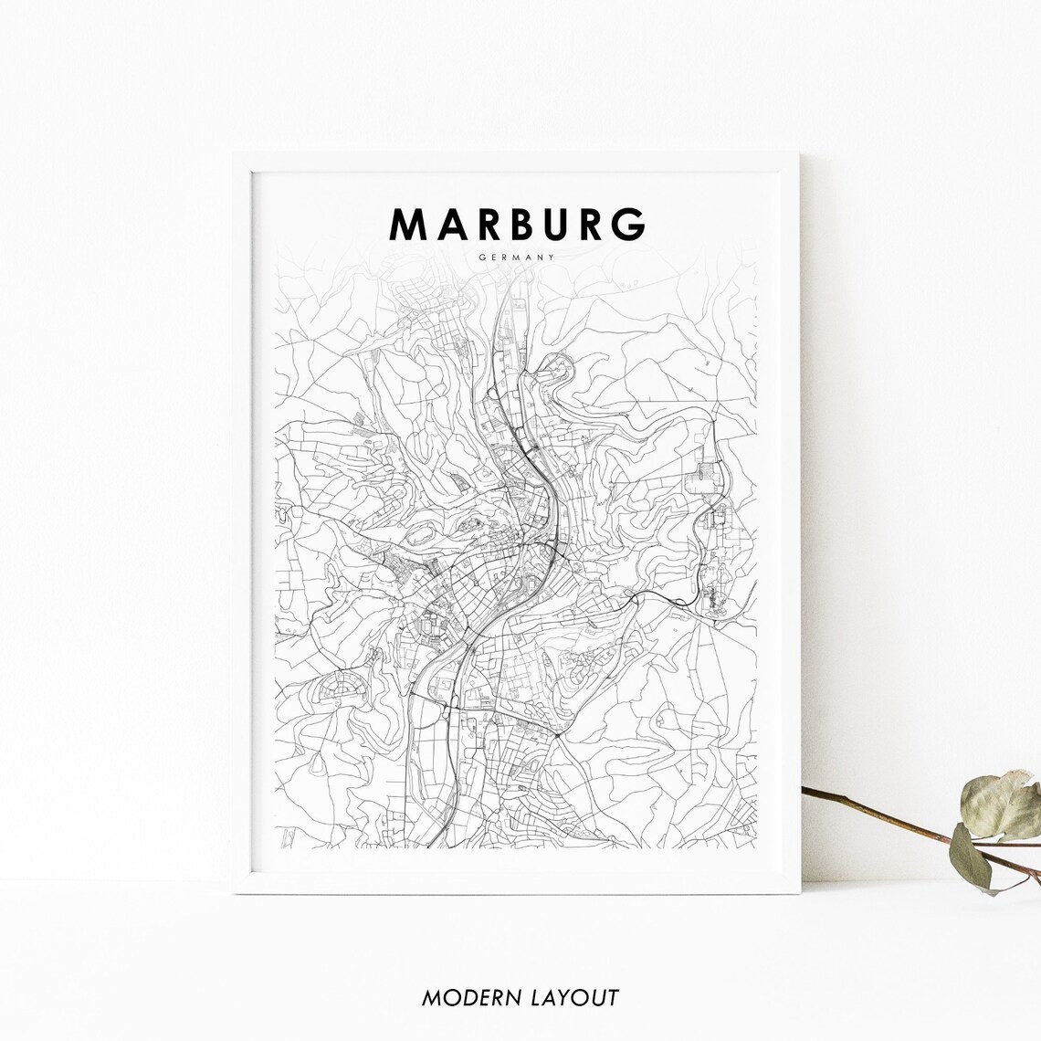 Marburg Germany City Street Map Minimalist Line Art Travel Poster