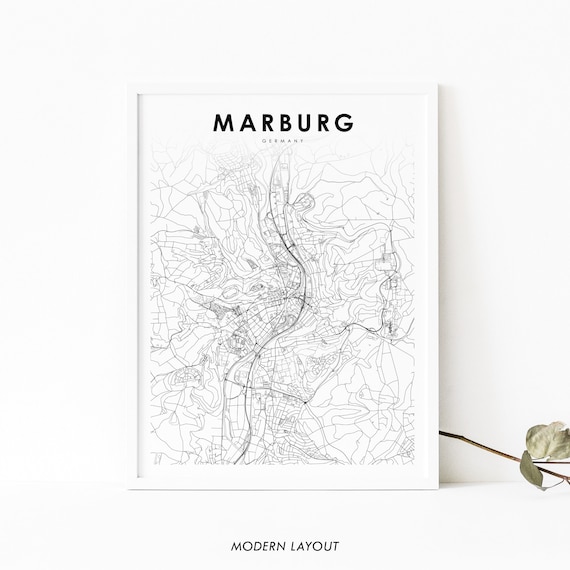 Marburg Germany Map Print Hesse Deutschland Art Poster City Street Road Nursery Room Wall Office Decor