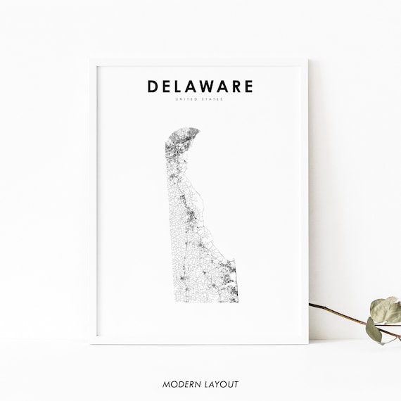 Delaware Map Print State Road De Usa United States Art Poster Wilmington Nursery Room Wall Office Decor