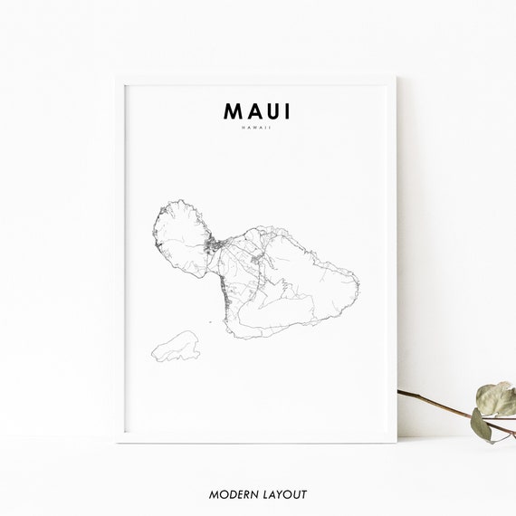 Maui Hi Map Print, Hawaii Nursery Room Decor
