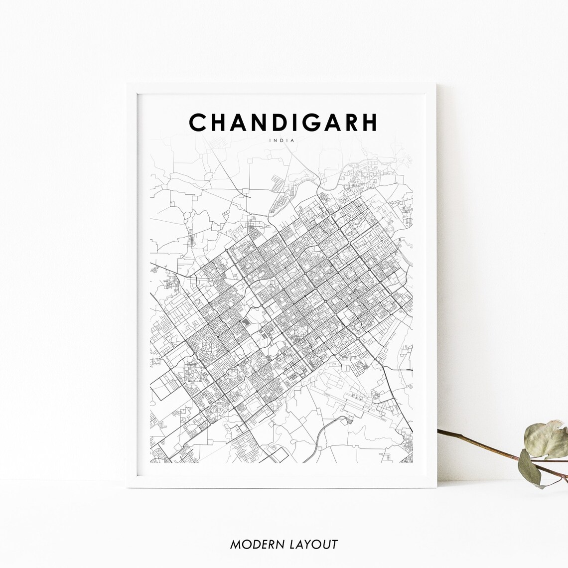 Chandigarh India Map Art Print, Punjab Haryana City