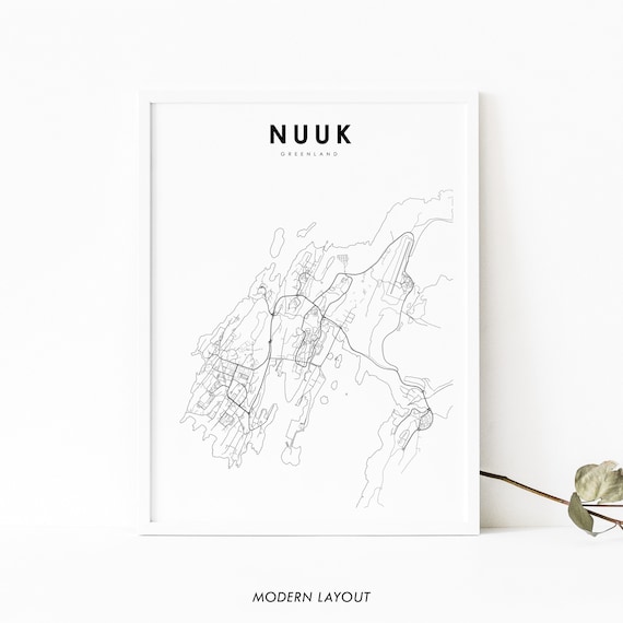 Nuuk Greenland Map Print Godthb Grnland Art Poster City Street Road Nursery Room Wall Office Decor