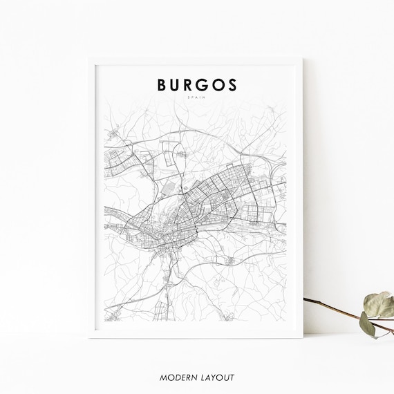 Burgos Spain Minimalist Black and White City Street Map Poster