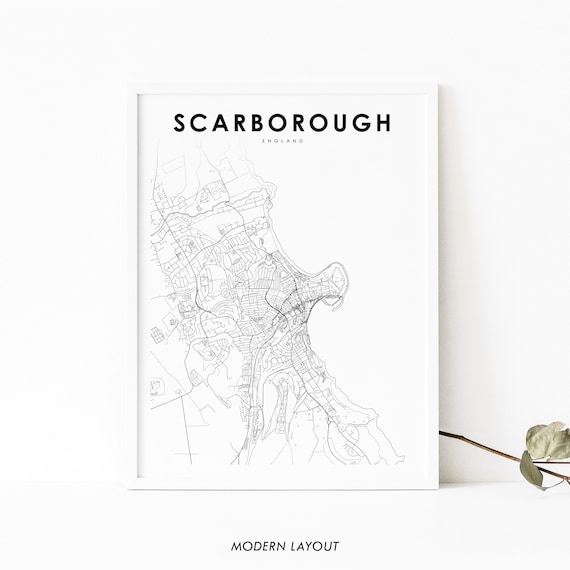 Scarborough England Minimalist Black and White City Map Poster