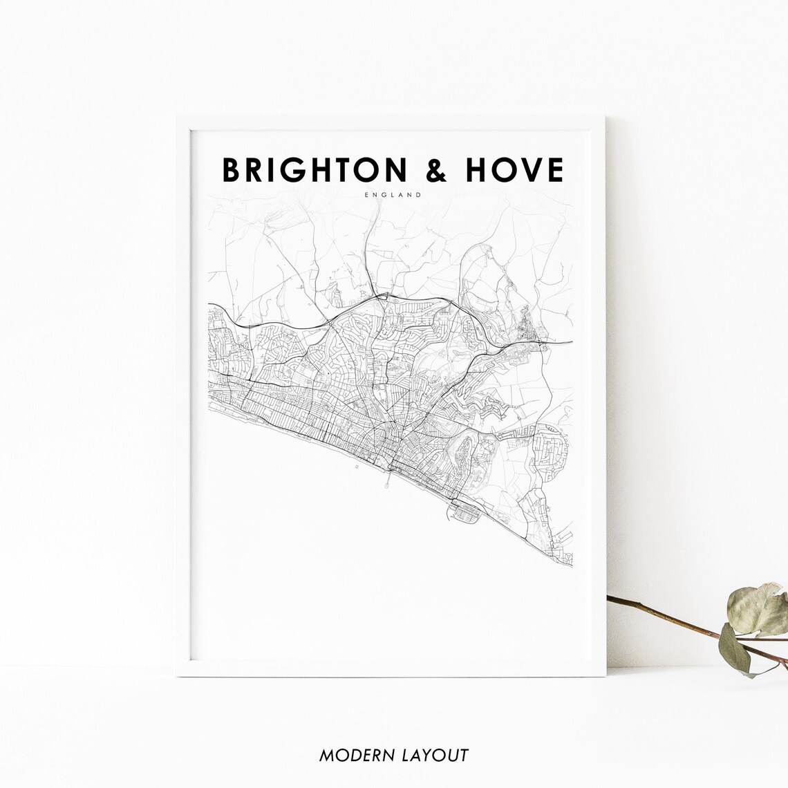 Brighton and Hove England Minimalist Coastal City Map Poster
