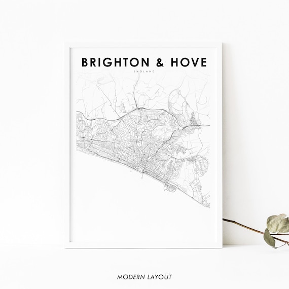 And Hove England Map Print United Kingdom Uk Art Poster City Street Nursery Room Office Wall Decor