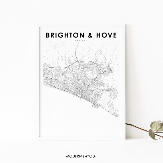 Brighton and Hove England Minimalist Coastal City Map Poster