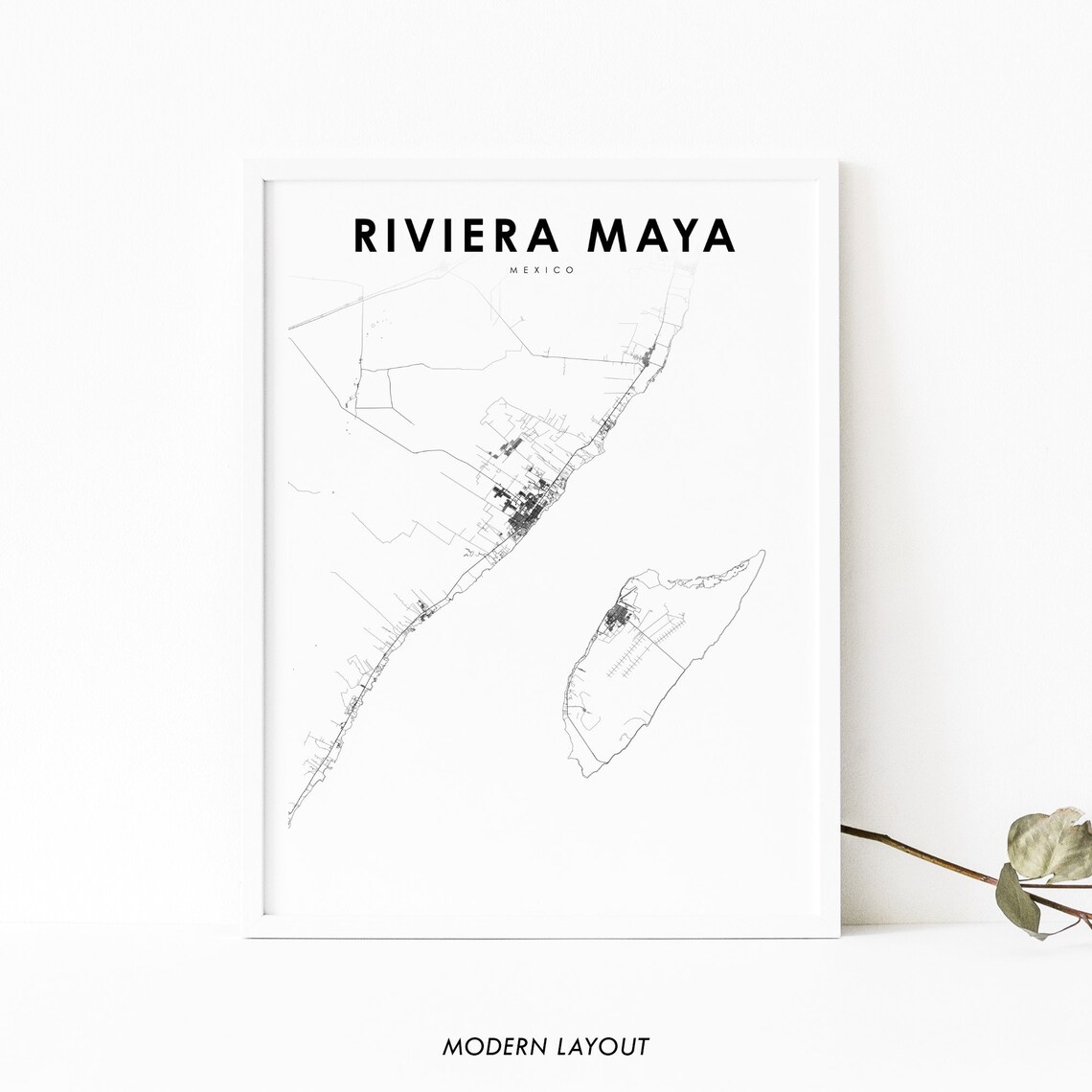 Riviera Maya Mexico Map Art Print, Travel Poster
