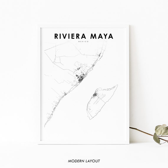 Riviera Maya Mexico Map Art Print, Travel Poster