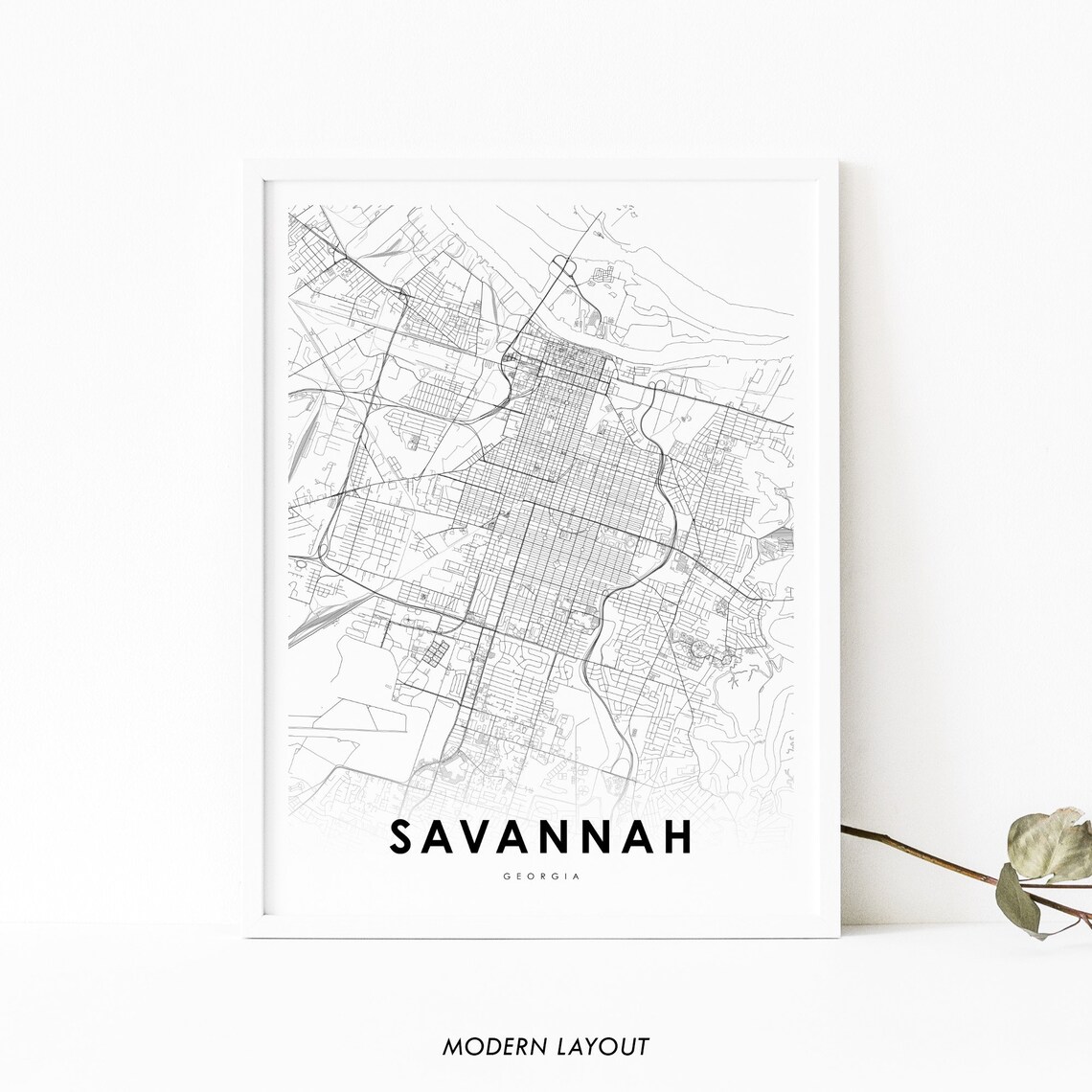 Savannah GA Map Print, Georgia Street Road Poster