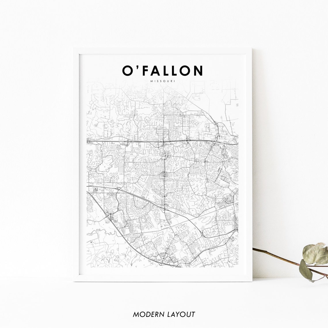 O'Fallon Missouri Minimal Street Map Modern Line Art Travel Poster