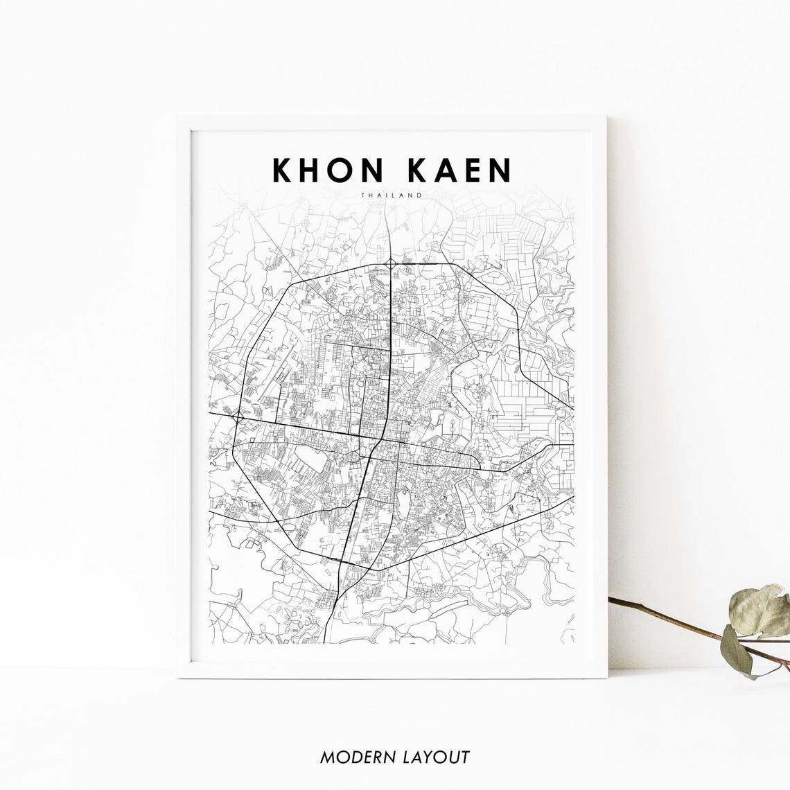Khon Kaen Thailand Minimalist City Street Map Modern Layout Poster