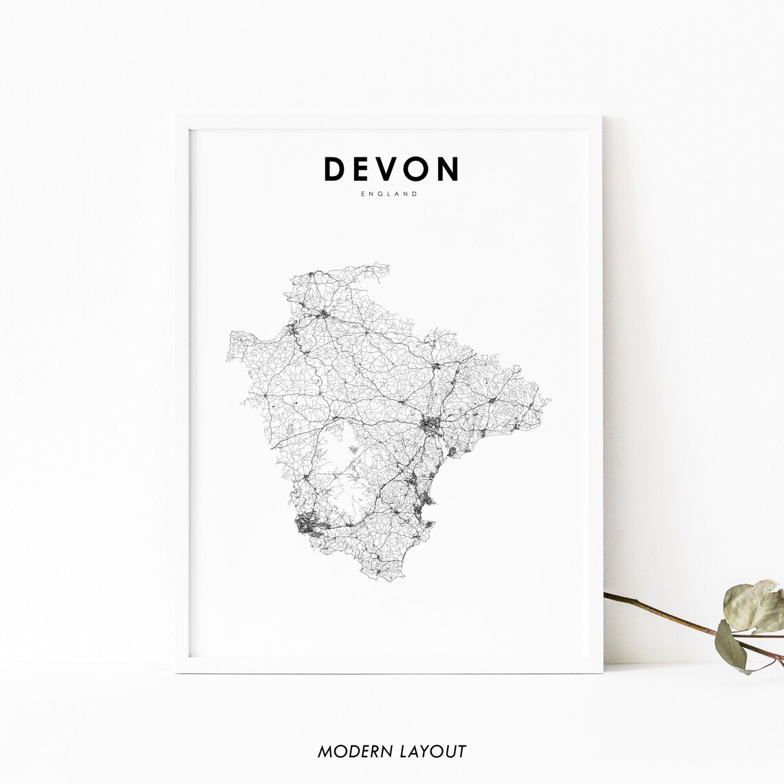 Devon England Map Print, UK Road Art Poster