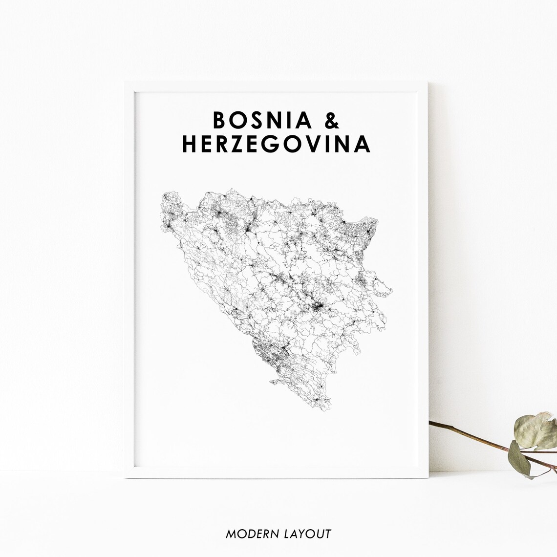 Bosnia And Herzegovina Map Print, Europe Country Poster