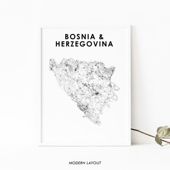 Bosnia And Herzegovina Map Print, Europe Country Poster