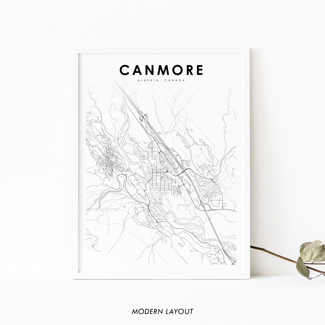 Canmore Alberta Map Print, Canadian Rockies Study