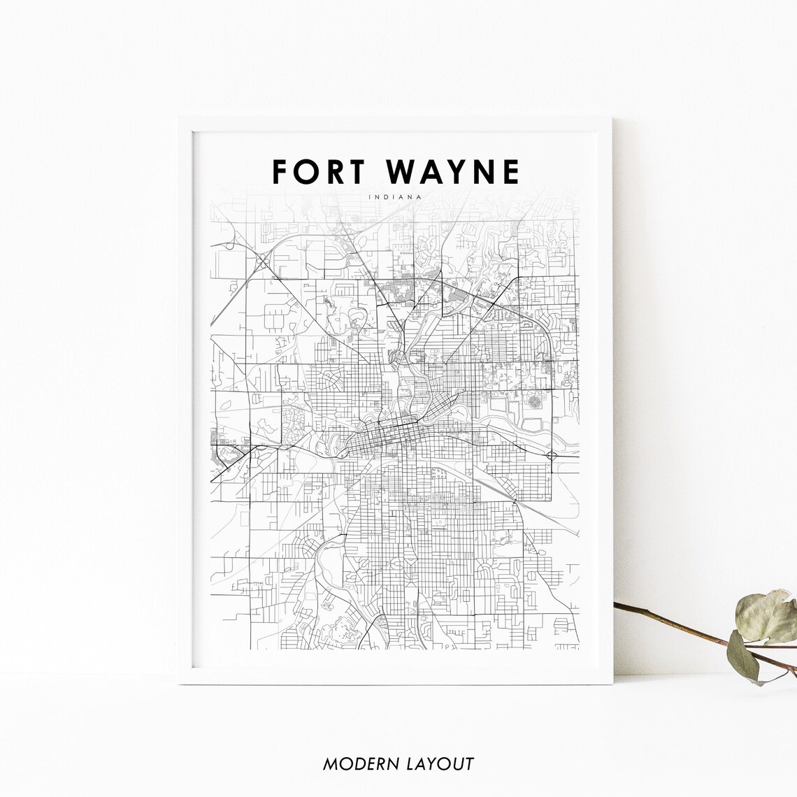 Fort Wayne Map Print, Indiana Nursery Room Decor