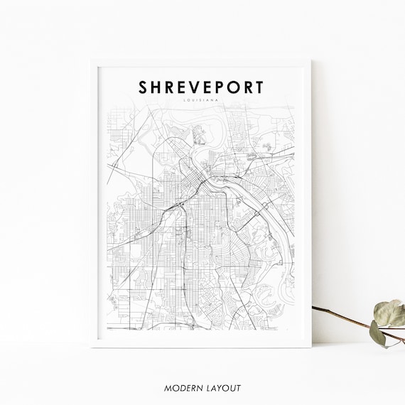 Shreveport Louisiana Minimalist Black White City Street Map Poster
