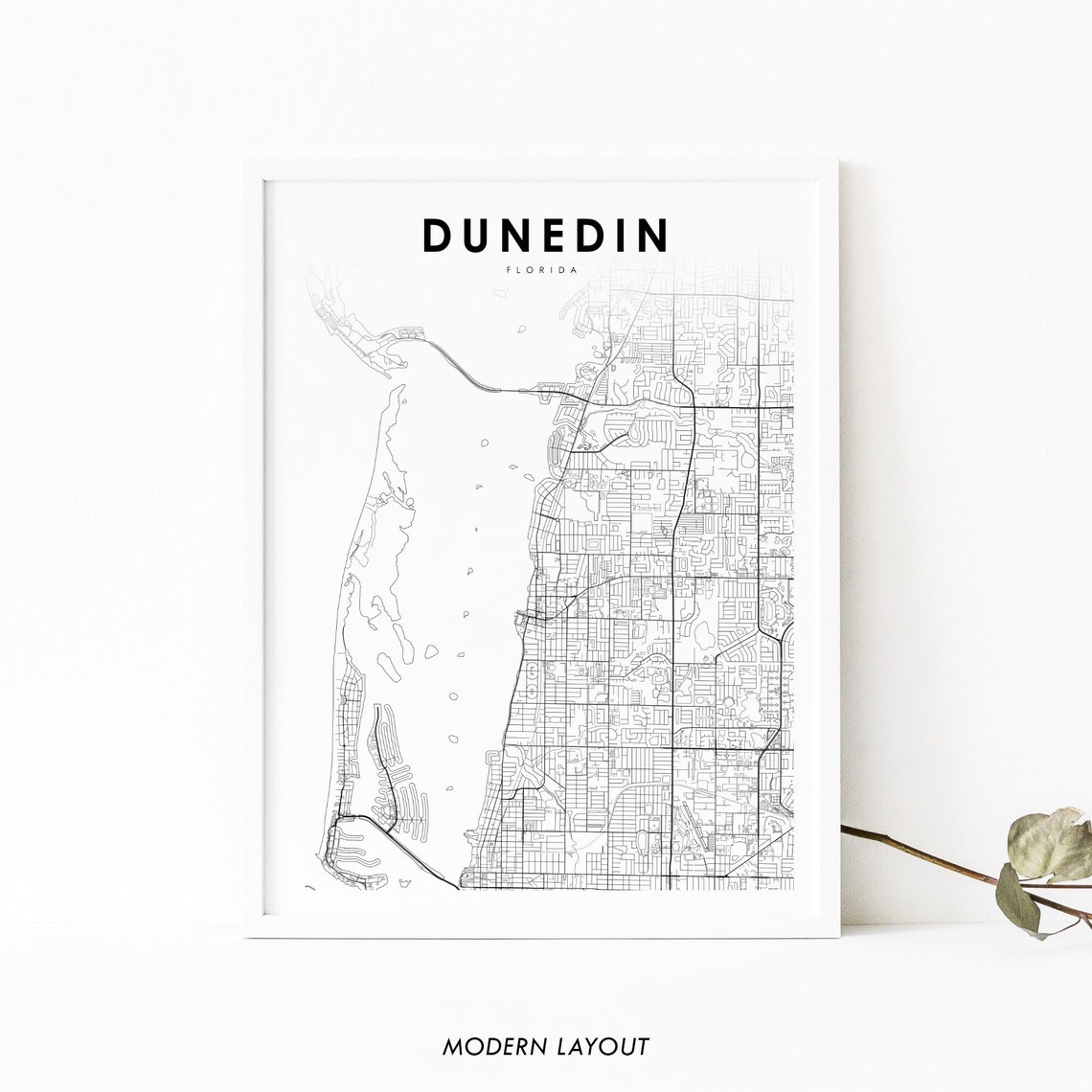 Dunedin Florida City Street Map Minimalist Modern Home Decor Poster