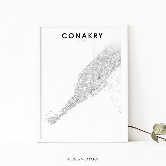 Conakry Guinea City Street Map Minimalist Black White Poster