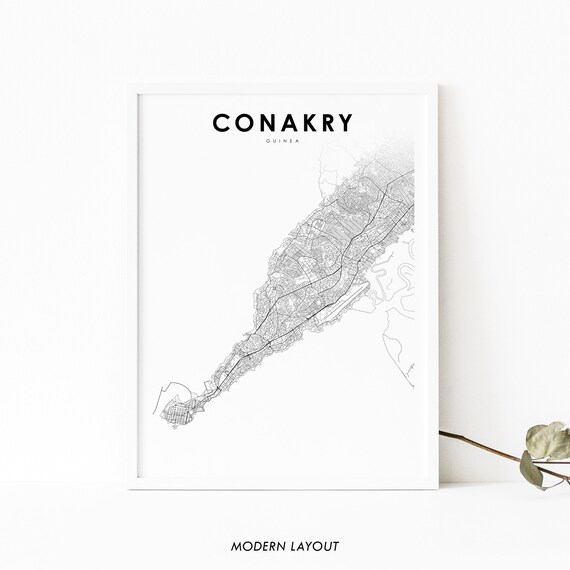 Conakry Guinea Map Print Art Poster Tombo Island Guine City Street Road Nursery Room Wall Office Decor