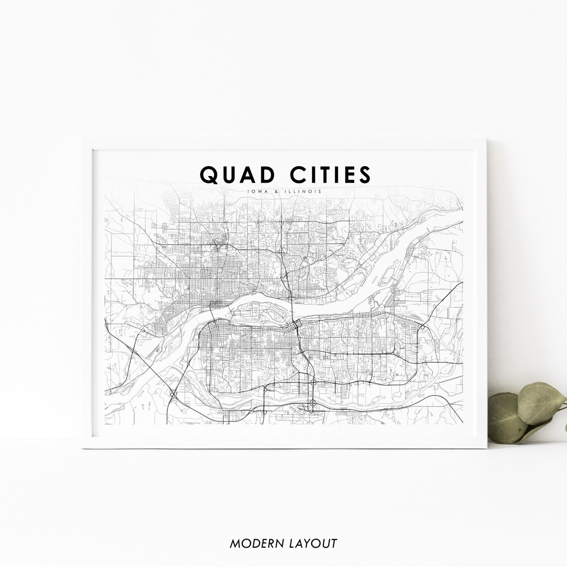 Quad Cities IA IL Map Art Print, Nursery Decor