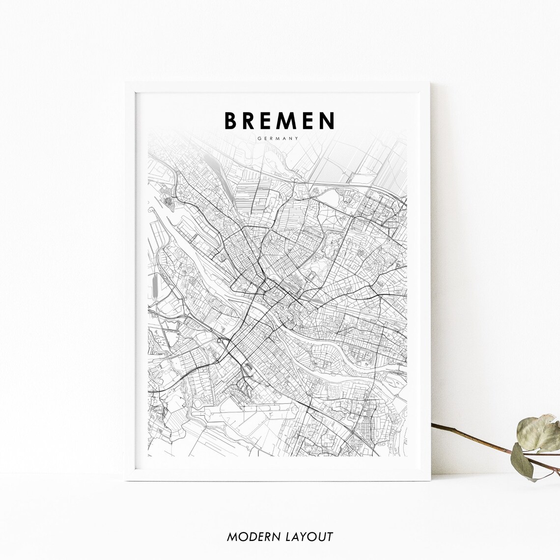Bremen Germany Map Print, City Street Road Poster