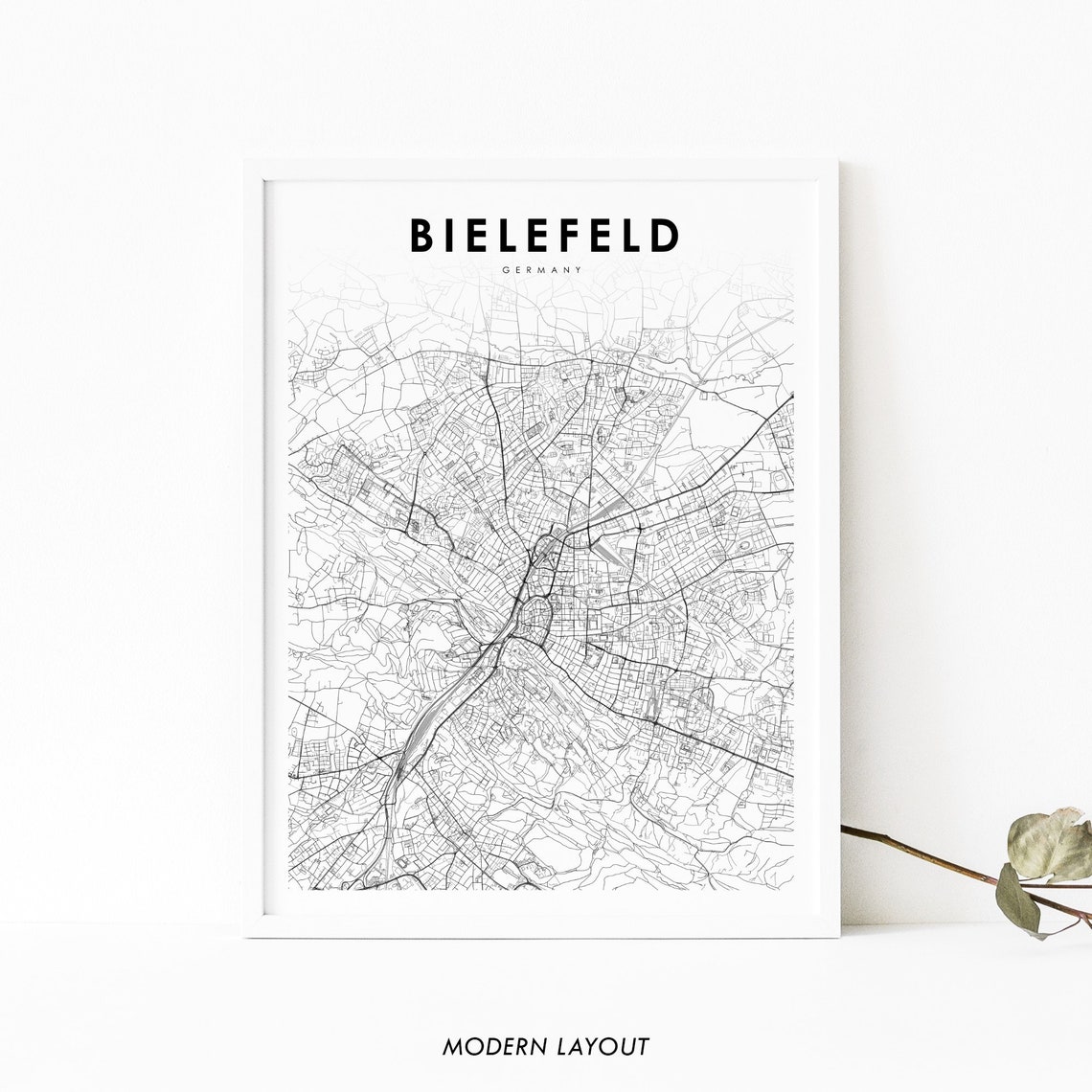 Bielefeld Germany Minimalist City Map Black And White Poster