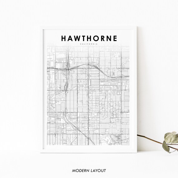 Hawthorne Ca Map Print Los Angeles Usa Art Poster City Street Road Nursery Room Office Wall Decor