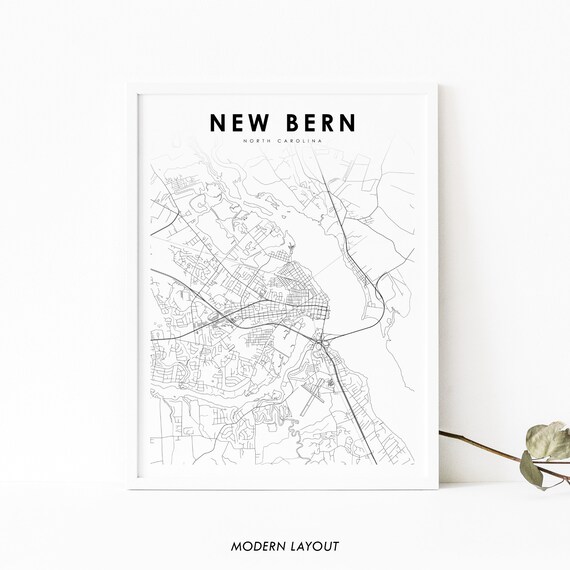 New Bern Nc Map Print North Carolina Usa Art Poster Craven City Street Road Nursery Room Wall Office Decor
