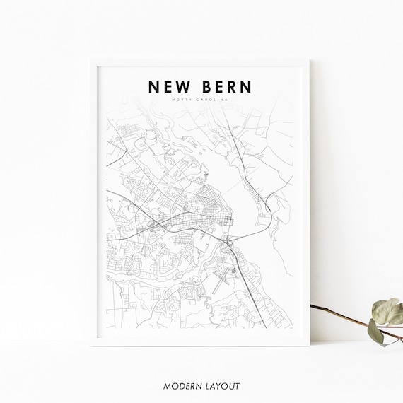 New Bern North Carolina City Street Map Modern Wall Art Decor