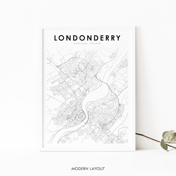 Londonderry Northern Ireland City Map Black Line Art Map Poster