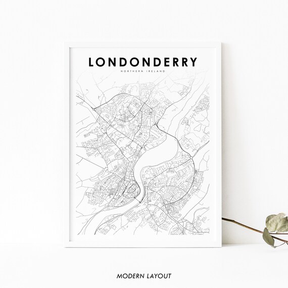 Londonderry Northern Ireland Map Print Uk Art Poster Derry City Street Road Nursery Room Wall Office Decor