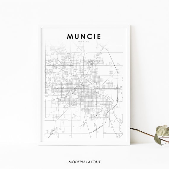 Muncie Indiana Minimalist Street Map Line Drawing Art Poster
