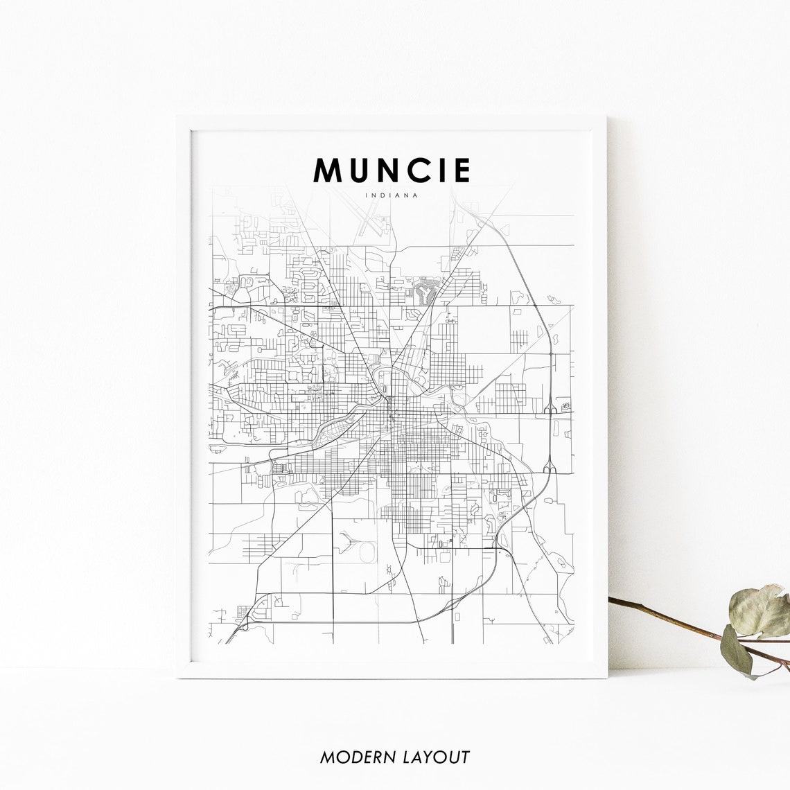 Muncie Indiana Minimalist Street Map Line Drawing Art Poster