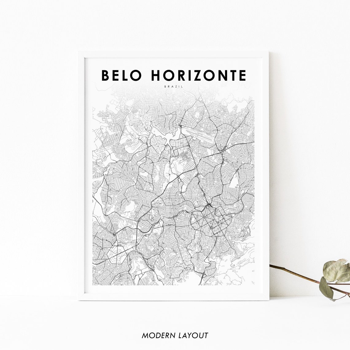 Belo Horizonte Brazil Minimalist Black and White City Map Poster
