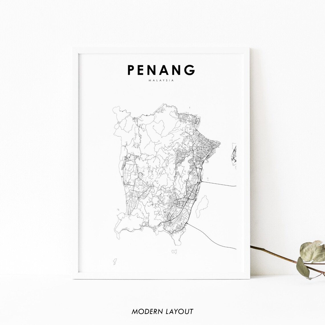 Penang Island Malaysia Map Print, Nursery Room Decor