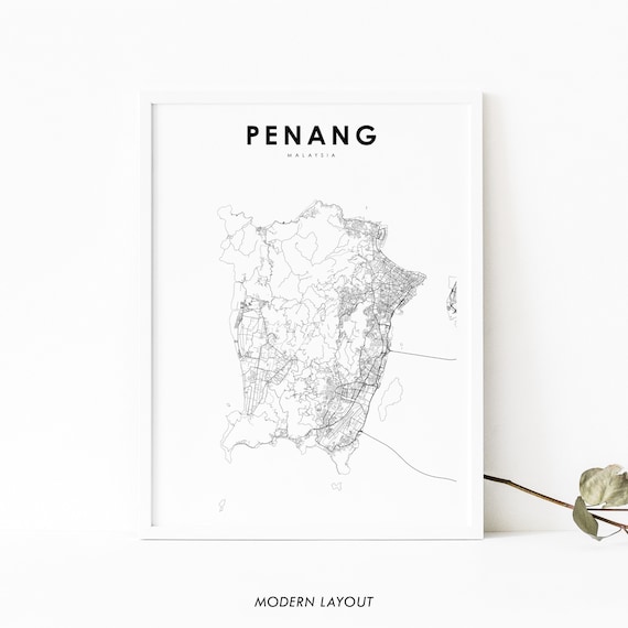 Penang Island Malaysia Map Print, Nursery Room Decor