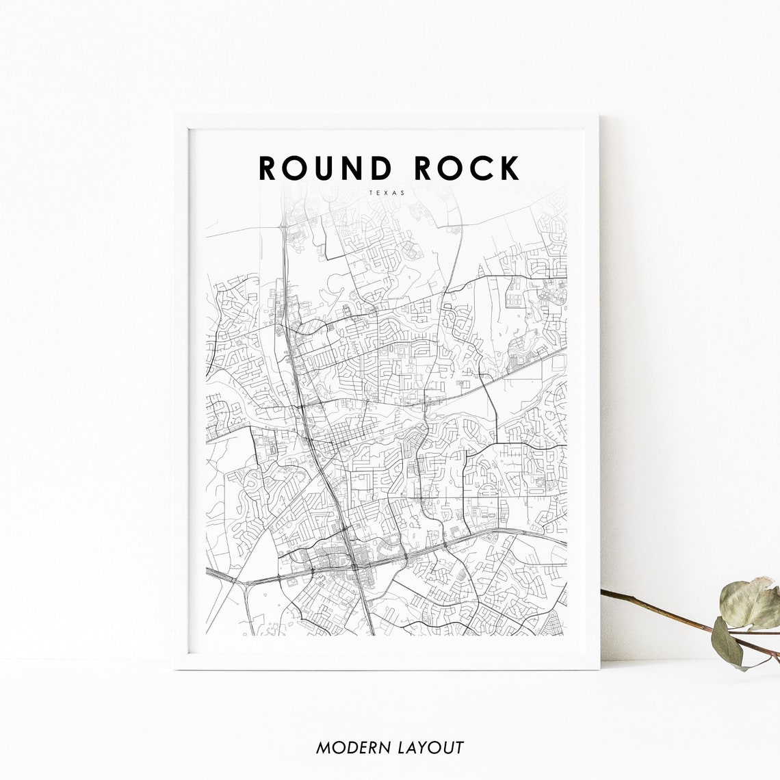 Round Rock Texas Minimal Street Map Modern Layout Art Poster