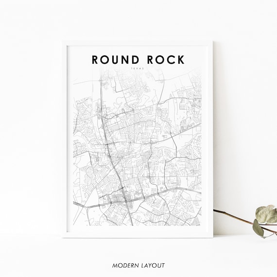 Round Rock Tx Map Print Texas Usa Art Poster Greater Austin City Street Road Nursery Room Wall Office Decor