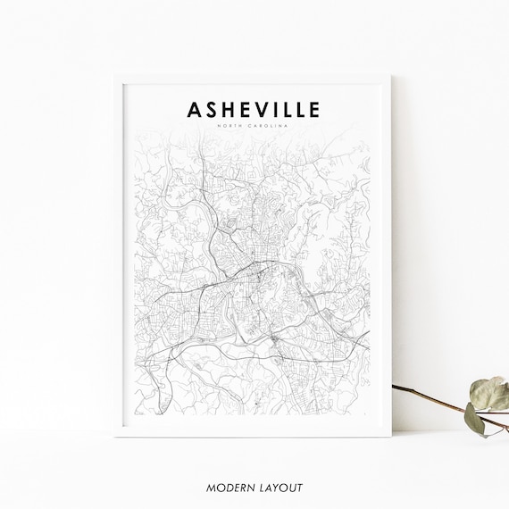 Asheville Nc Map Print North Carolina Usa Art Poster City Street Road Nursery Room Wall Office Decor