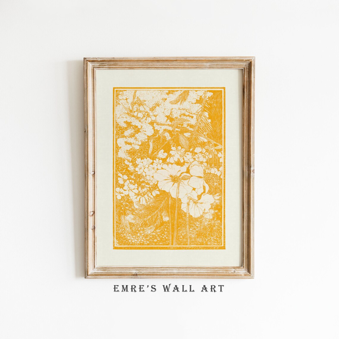 Yellow Floral Pattern Print Wildflowers, Rustic Decor