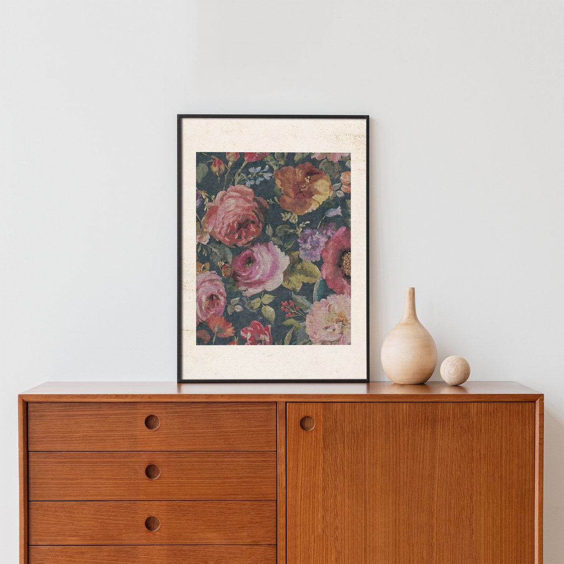 Vintage Floral Pattern Dark Roses Botanical Textile Art Print - Image 4