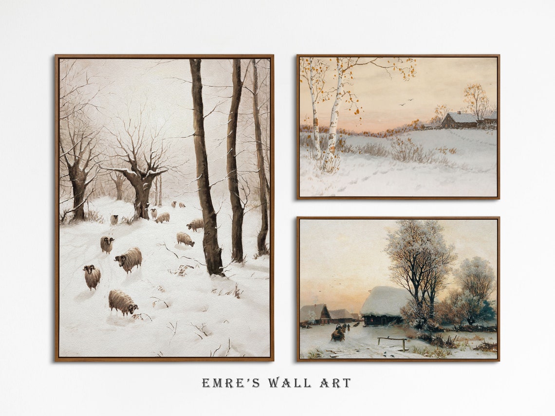Winter Gallery Wall Set Snowy Forest Sheep Farmhouse Art Print - Image 4