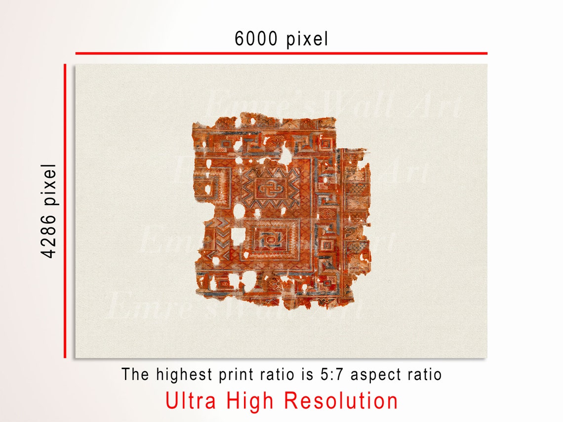Antique Oriental Rug Fragment Rust Red Geometric Textile Art Poster - Image 3