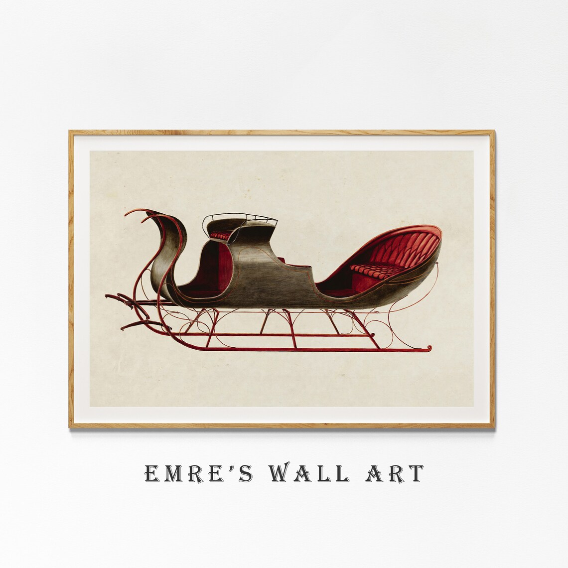 Vintage Winter Sleigh Art Print, Country Christmas Decor - Image 4