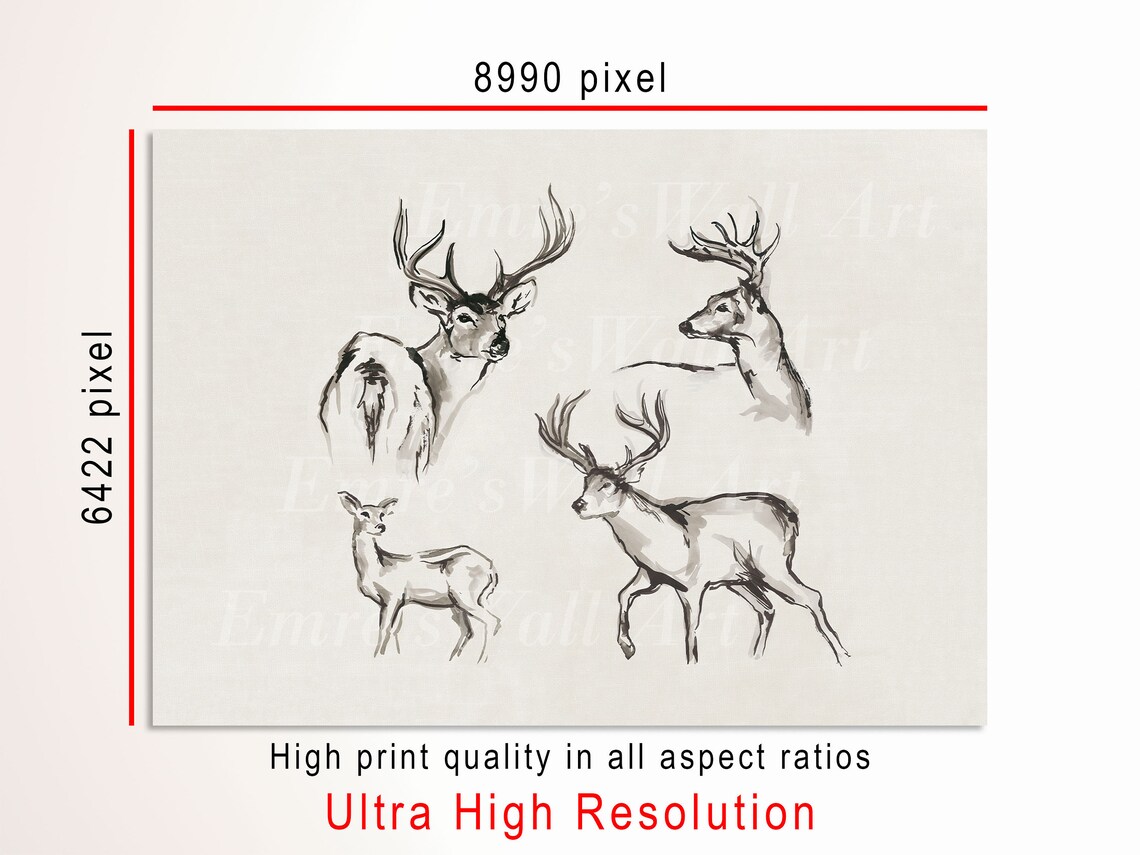 Antique Rustic Deer Sketch Vintage Christmas Art Print - Image 3