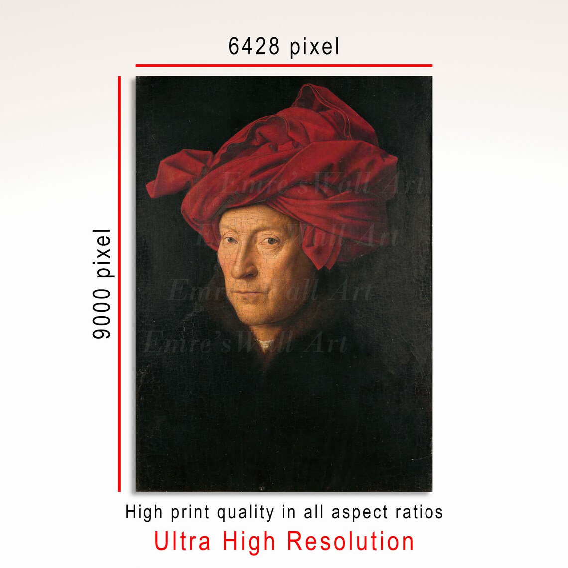 Jan van Eyck Man in Red Turban Renaissance Portrait Oil Poster - Image 3