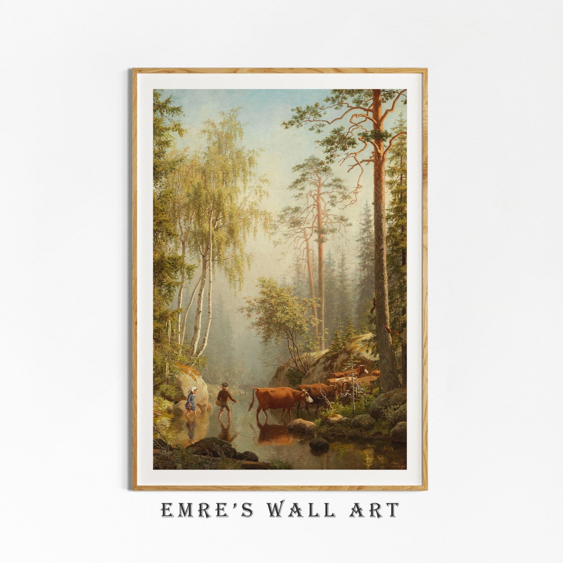 Tall Pines Forest Stream with Cows Vintage Rustic Nature Poster - Image 4