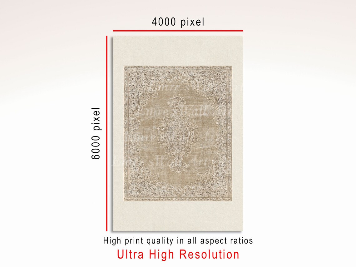 Vintage Tapestry Textile Art Print, Neutral Rug Art - Image 3